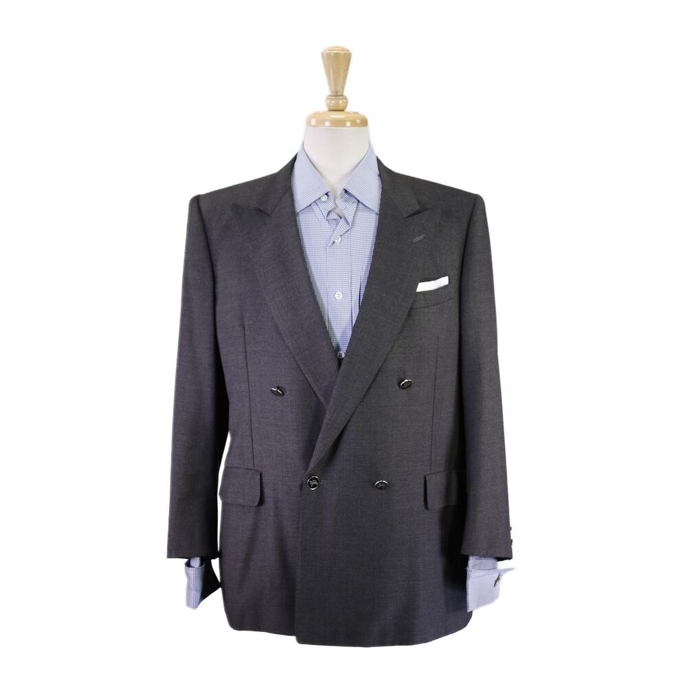 Chester Barrie Gray Double Breasted Wool Cashmere Metal Button Blazer Jacket 40S